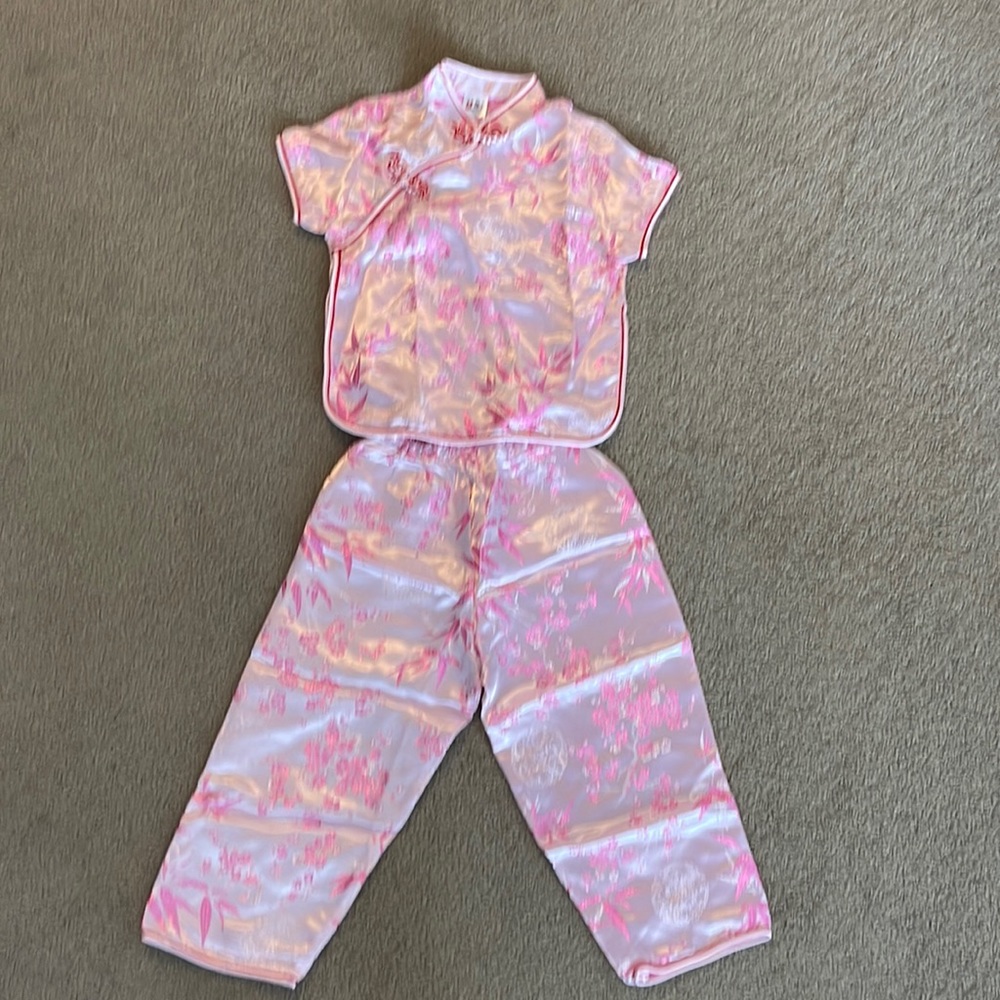 Little girls pink Asian PJ set